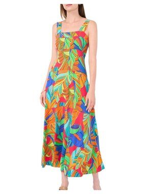 1. State Bright Square Neck Floral Summer Maxi Dress Womens Size XL Tropical Boh
